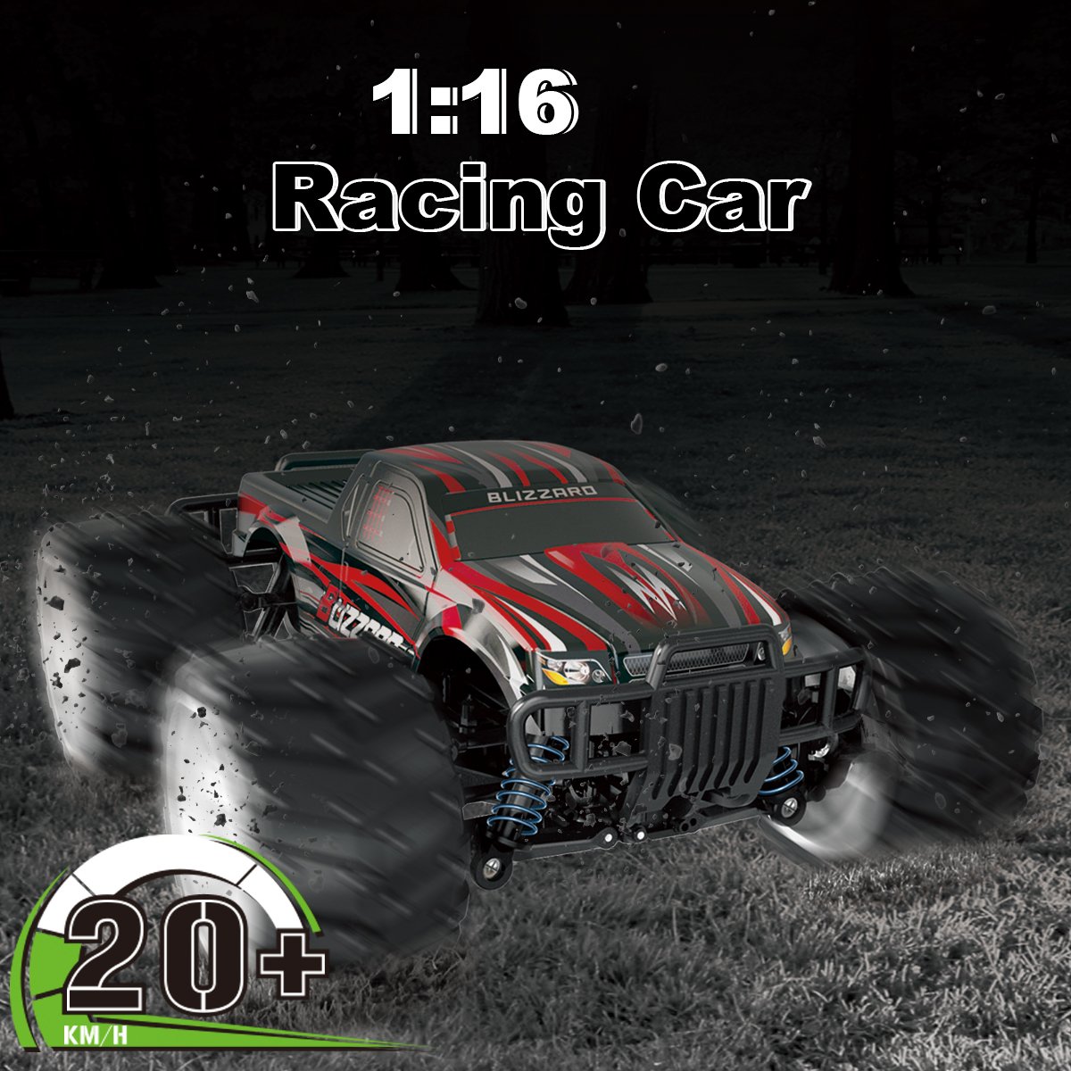 Fistone RC Car 2.4G High Speed Racing Car 20km/h 1:16 Scale 2WD Electric Radio Control Monster Truck Rock Off-Road Vehicle Buggy Hobby Electronic Game Toys Model