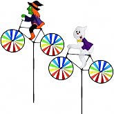 2 Pack Halloween Witch Ghost Bike Spinner Pinwheels with Stakes Decorations | 20 Inches Witch &amp; Ghost Windmill Wind Spinners Outdoor for Yard Garden Lawn, Large Pin Wheels Halloween Accessories Gifts