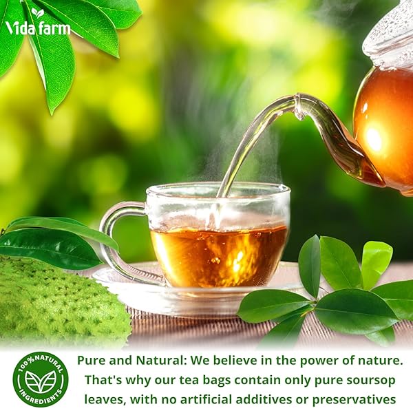 VIDA FARM 50 PREMIUM SOURSOP TEA BAGS, 100% NATURAL PURE SOURSOP LEAVES, PLEASANT TASTE, NATURAL FLAVOR, CAFFEINE FREE, HOJAS DE GUANABANA PARA TE, DRIED GRAVIOLA LEAVES GUYABANO TEA