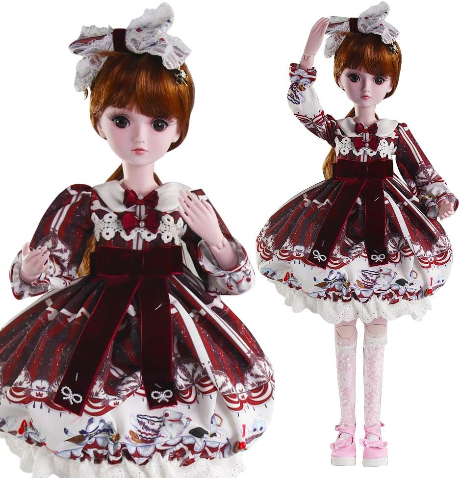 UCanaan BJD Dolls, 1/3 SD Doll 23.6 Inch 19 Ball Jointed Doll DIY Toys with Full Set Clothes Shoes Wig Makeup, Best Gift for Girls - Sally