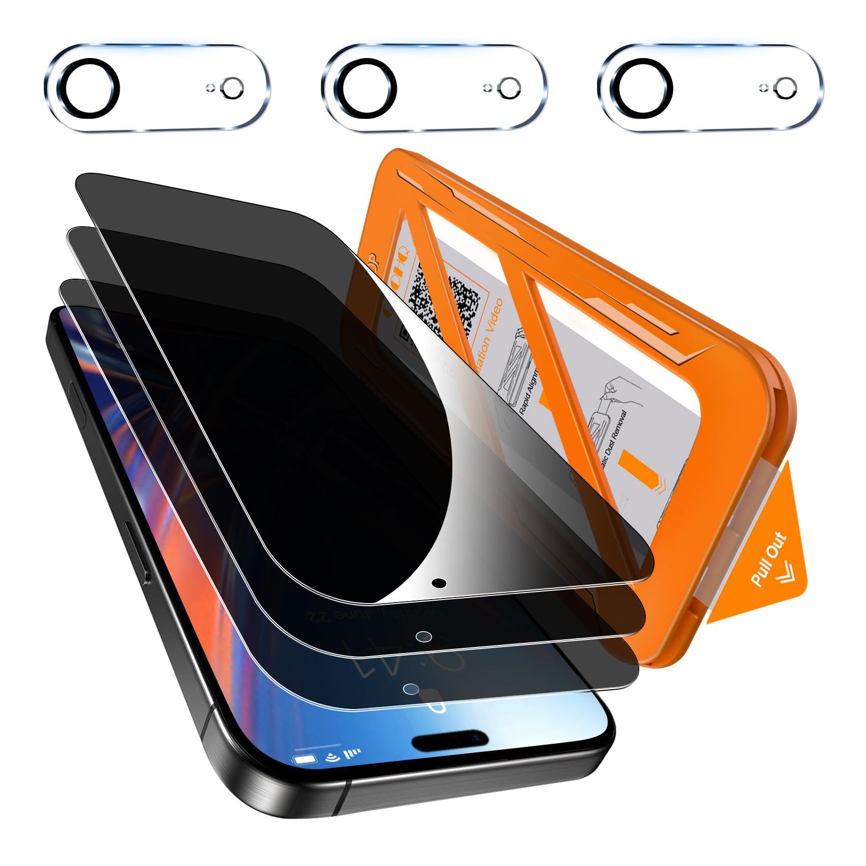 Photo 1 of [1-Second Auto-Install] QHOHQ 3 Pack Privacy Screen Protector for iPhone Air+3 Pack Camera Lens Protector,25° Anti Spy Tempered Glass for iPhone 17 Air,[12FT Military Grade Shatterproof],Case Friendly