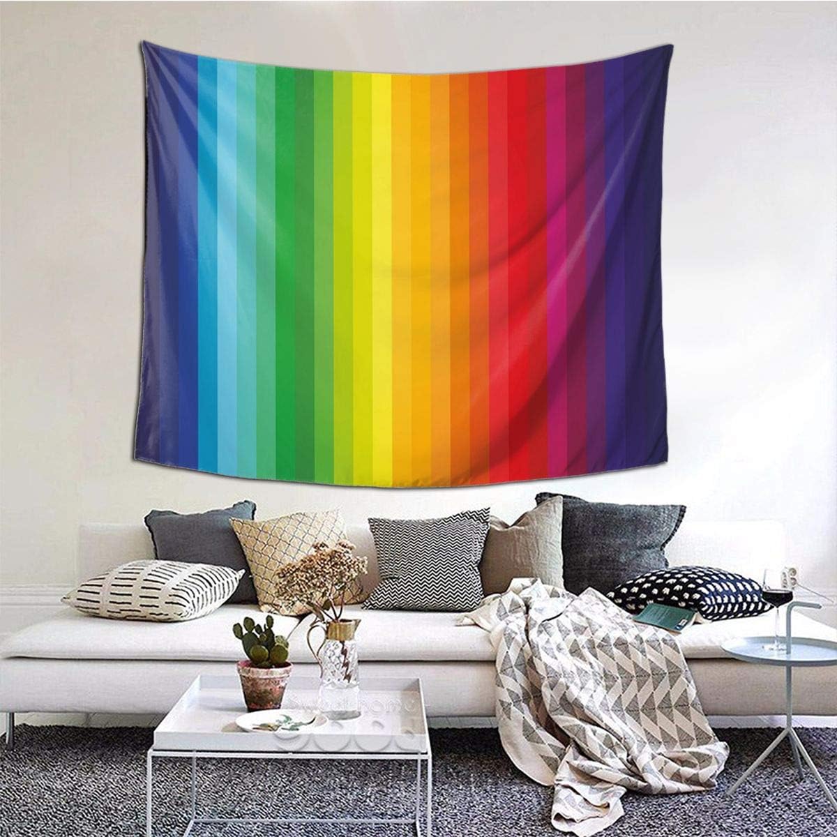LASINSU Tapestry Wall Hanging,Rainbow Inspired Vertical Lines Pattern