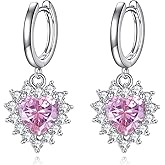 YAFEINI Pink Heart Earrings 925 Sterling Silver Hoop Huigge Earrings Pink Jewelry for Women