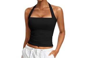 Avidlove Halter Tops for Women Summer Going Out Top Double Layer Square Neck Tank Top Ruched Slim Fit Y2k Outfits