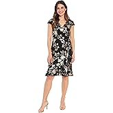 London Times Womens Pleated Surplus Cascade Flounce Dress