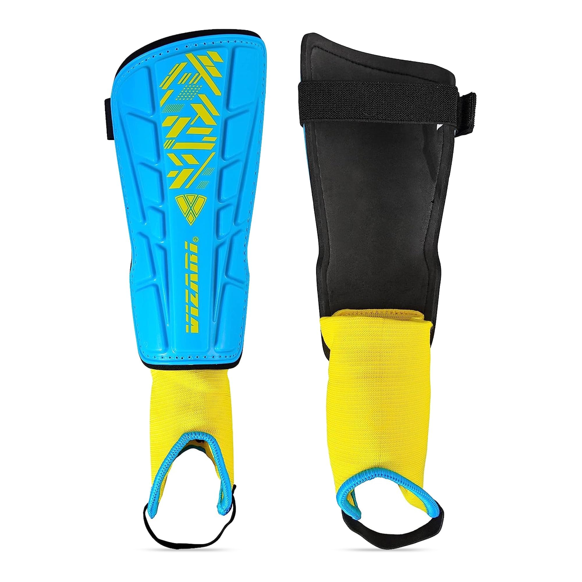 Vizari Malaga Soccer Shin Guard, Large, Sky/Yellow