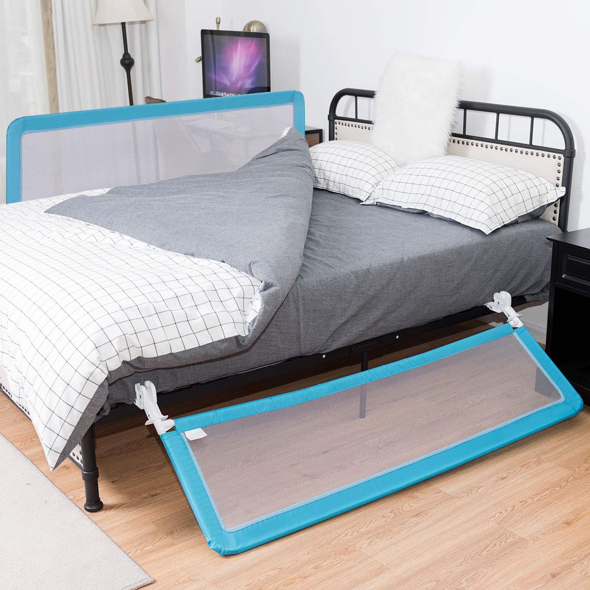 Costzon Double Sided Bed Rail Guard, Set of 2, Extra Long, Swing Down