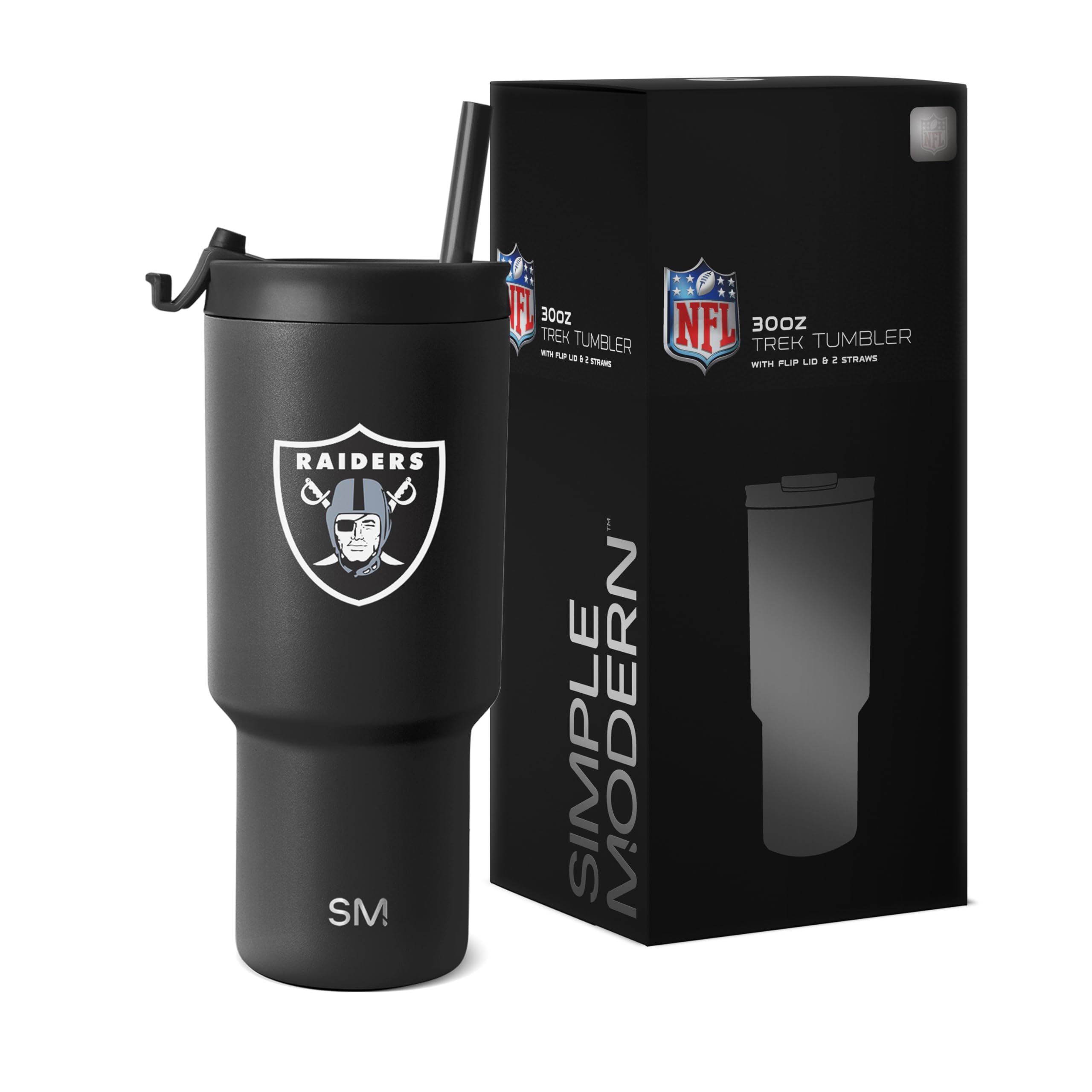 Simple Modern Officially Licensed NFL Las Vegas Raiders 30 oz Tumbler with Flip Lid and Straws | Insulated Cup Stainless Steel | Gifts for Men Women | Trek Collection | Las Vegas Raiders Image