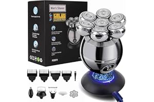 GOLDY BARBER PRO 7D Floating Head Shaver for Bald Men, 5-in-1 Grooming Kit, LED Display | IPX6 Waterproof Skull Shaver, Wireless Type-C Charging | 360° Rotary Shaving, Wet/Dry, Bald Head Shaver