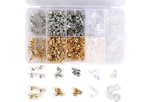1040pcs Earring Backs, BetyBedy 10 Styles Earring Backings Kit, Metal Plastic Rubber Earring Back Clips Bullet Butterfly Flower Shape
