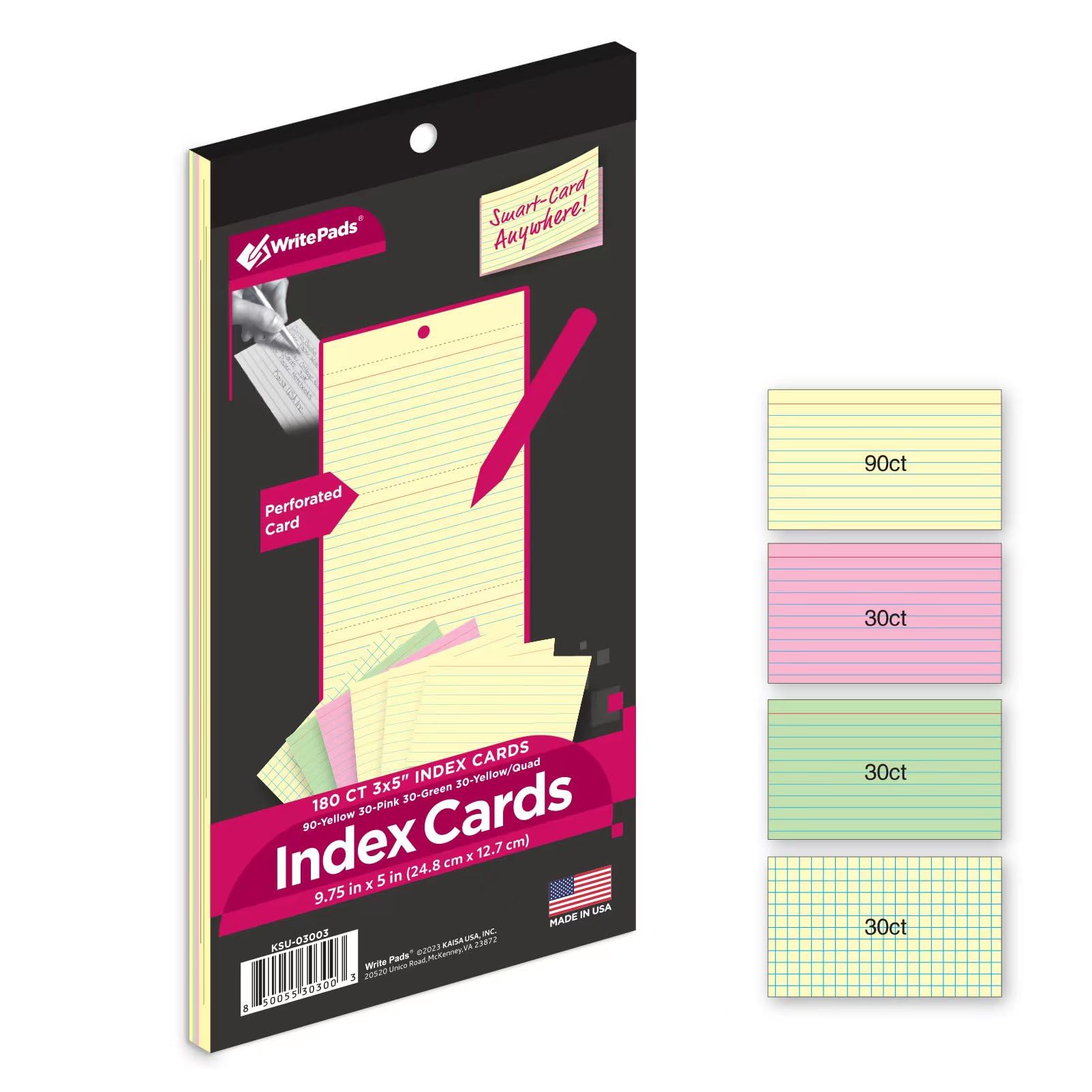 Photo 1 of  2 pack++KAISA Index Cards 3x5 Flash Cards, Perforated Smart Card, 150pcs Ruled Colored Notecards and 30pcs Canary Graph Cards Thick Index Card Notebook with Punching Hole for Studying School Suplplies