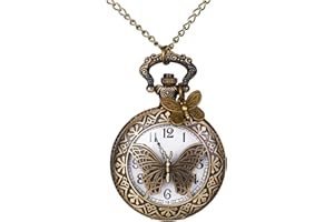 Avaner Hollow Butterfly Pocket Watches: Bronze Vintage Retro Analog Quartz Watch with Chain for Men and Women
