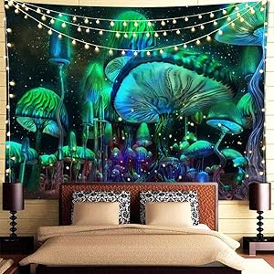 Psychedelic Mushroom Tapestry Fantasy Waves Hippie Tapestry Wall Hanging Nebula Galaxy Trippy Tapestries for Bedroom Living Room Dorm Decor, 59x78