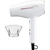 Conair Travel Hair Dryer, Double-Ceramic Design, Foldable Handle, White | Compact 1875-watt blow dryer with ionic technology for all hair types, includes concentrator nozzle to direct airflow