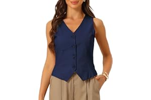 Allegra K Linen Vest Waistcoat for Women's Fashion Sleeveless Button Down V Neck Crop Top Summer Vest