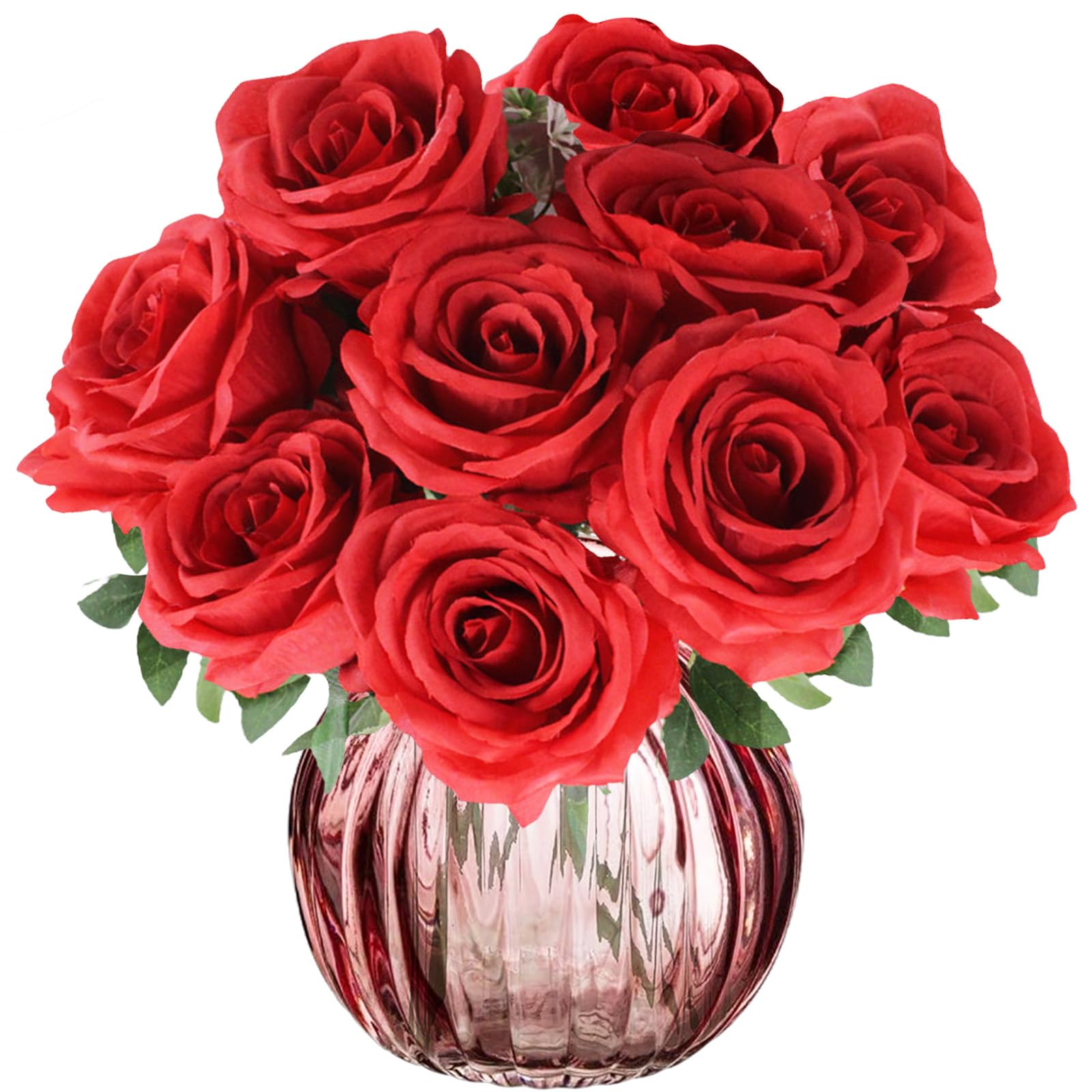 astylishome Fake Flowers Red Roses Faux Rose Decorative Artificial Flower with Stem for Wedding Bridal Bouquet Party Garden Floral Decor Floral Arrangement 1202