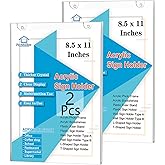 PecMuikee Acrylic Sign Holder 8.5x11, Wall Mount Acrylic Sign Holder and Plastic Paper Display Ad Frame bonus with 3M Tape and Mounting Screws for Restaurants, Office, Market, Library, Store, 2 Pcs