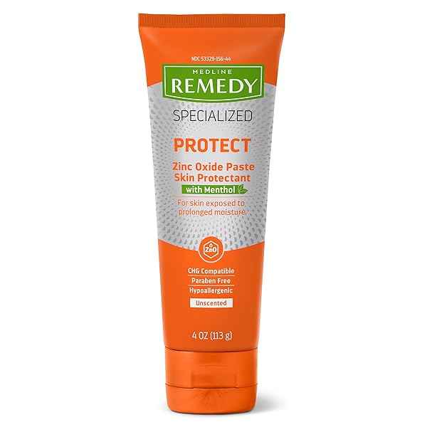 MEDLINE REMEDY SPECIALIZED ZINC OXIDE PASTE WITH MENTHOL (4 OZ TUBE), UNSCENTED, CALAMINE, INCONTINENCE CARE, DIAPER RASH, WETNESS PROTECTION, HYPOALLERGENIC, PARABEN FREE, ADULTS, SOOTHING