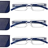 Viseng 3 pairs of reading glasses, blue light blocking glasses, computer reading glasses for men and women, fashionable rectangular one-piece glasses frame+1.0(Blue)