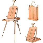 LIVINGbasics French Art Easel, Portable Wooden Easel Stand with 12 Inch Drawer, Includes Wooden Pallete, Sketch Box, Shoulder