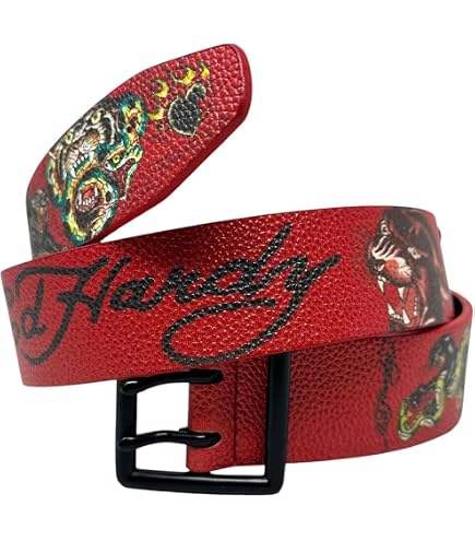 ellxxxxx】Ed Hardy スタッズ 毛皮 レザー ベルト ED HARDY MENS BLACK