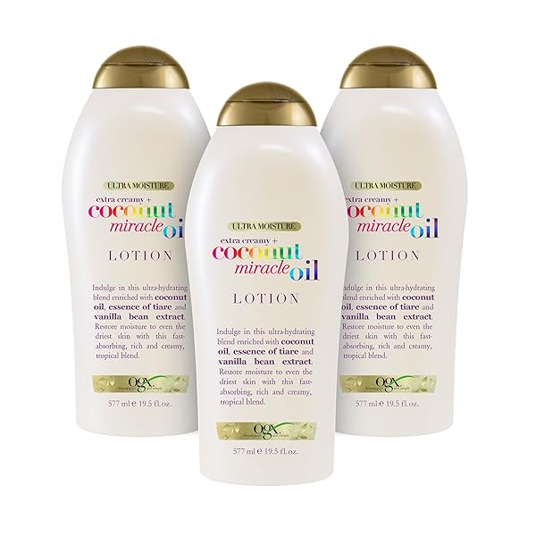 OGX EXTRA CREAMY + COCONUT MIRACLE OIL ULTRA MOISTURE LOTION, 19.5 OUNCE (PACK OF 3)
