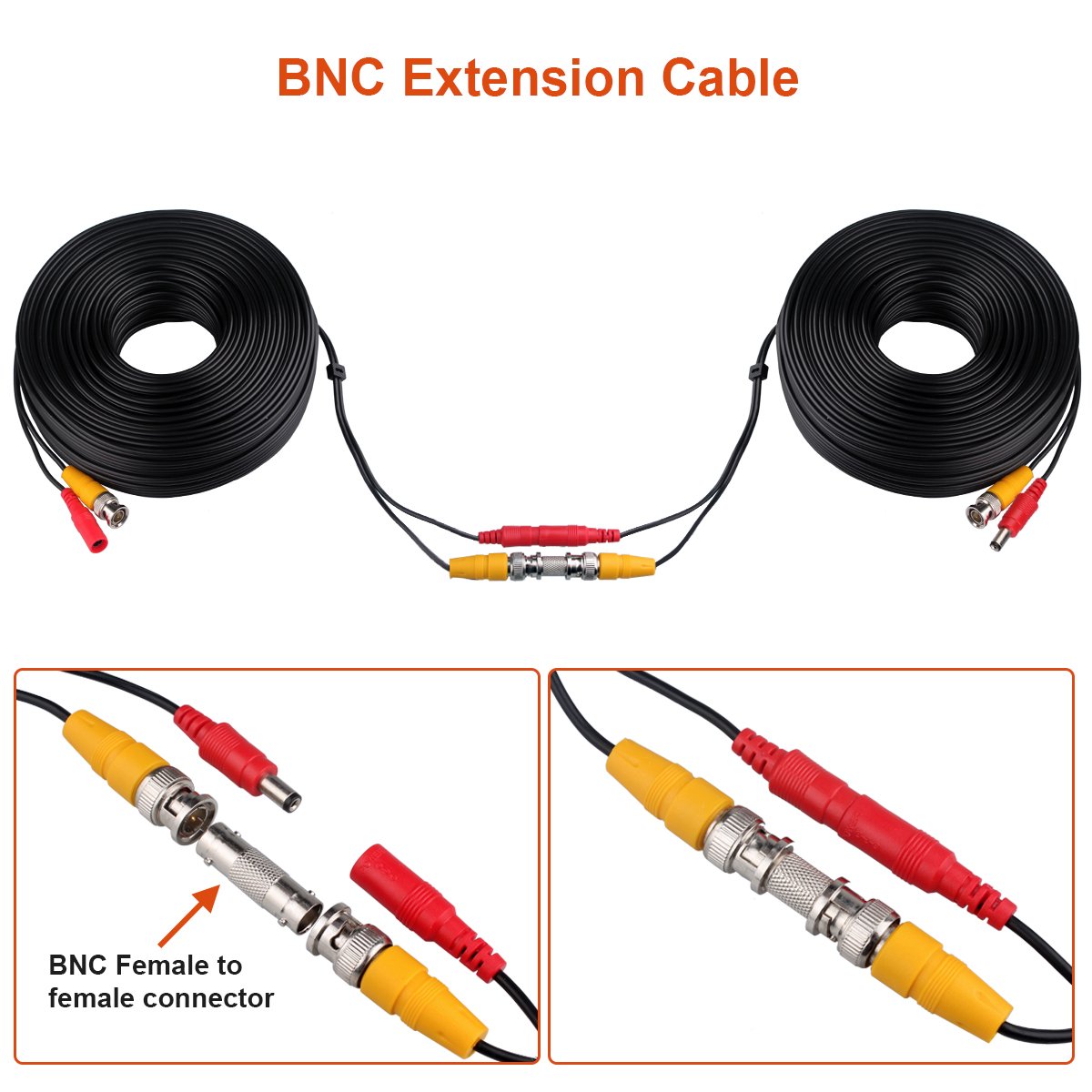 BNC Cable,2x200ft All-in-One Siamese Video and Power Security Camera Cable Wire, BNC Extension Cable with 2 Female Connectors for All Max 5MP HD CCTV DVR Surveillance System (200ft 2PCS,Black)