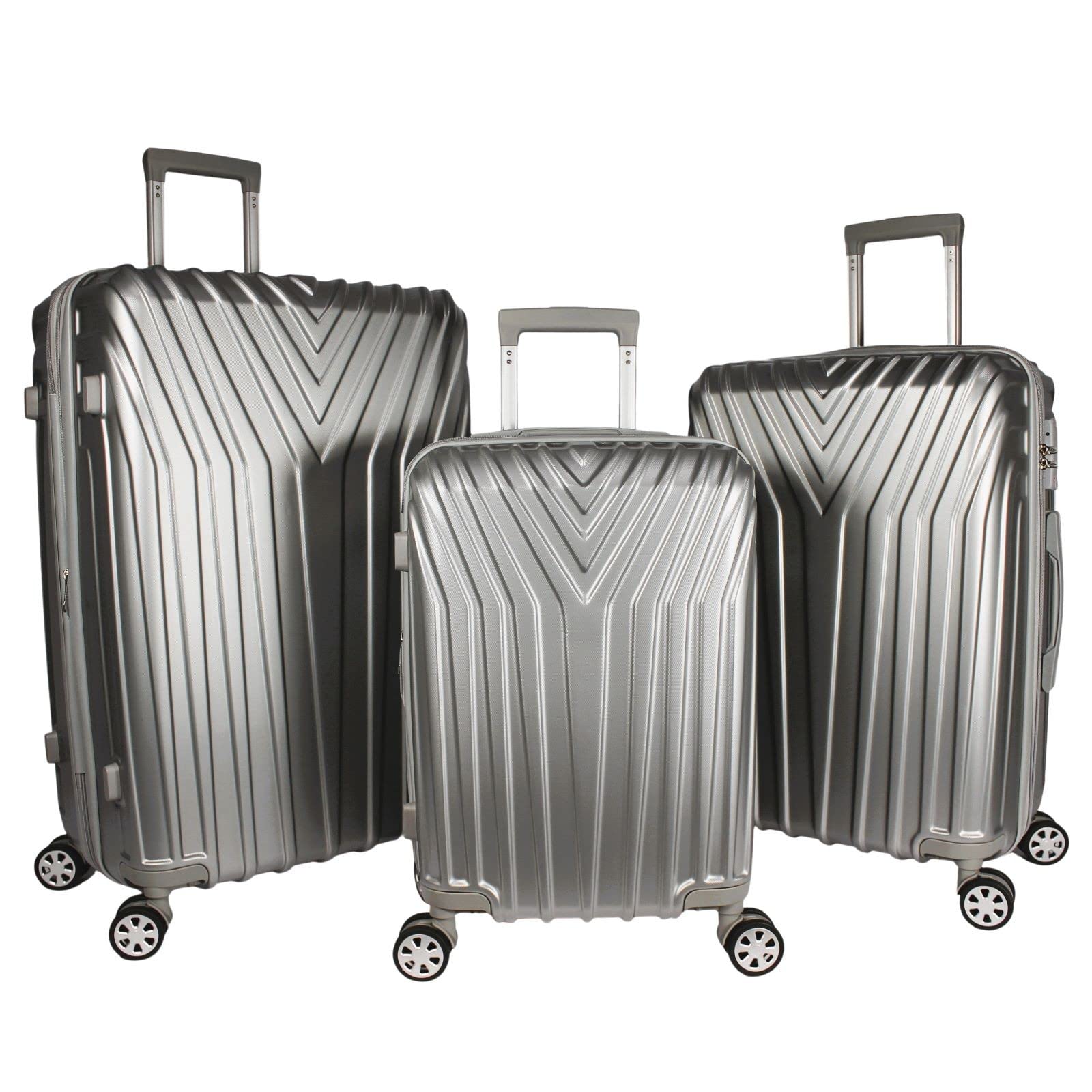 World Traveler Skyline Hardside 3-Piece Spinner Luggage Set, Silver