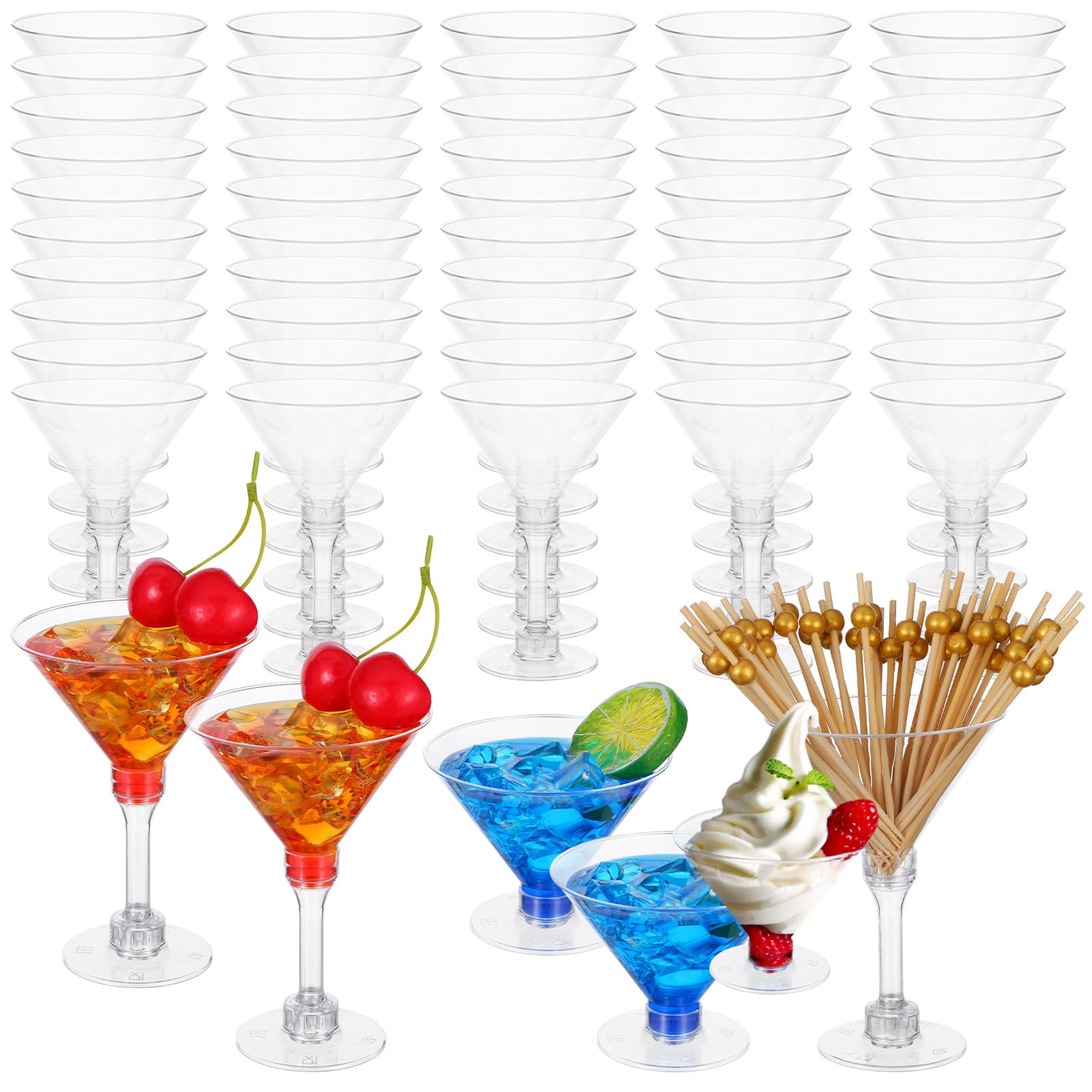 Photo 1 of 100 Pcs Cocktail Picks & 50 Pcs Plastic Martini Glasses Disposable Martini Glasses for Parties, 5 OZ Disposable Cocktail Glass with Party Toothpicks for Appetizers, Plastic Martinis Cups for Margarita