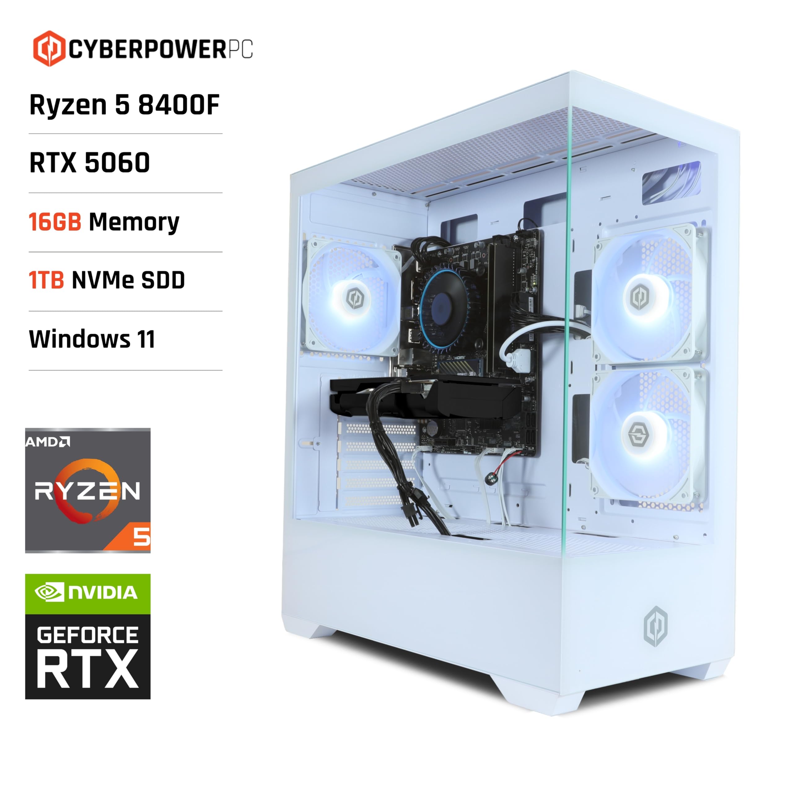 Cyberpowerpc Wyvern Gaming Pc Internal Components Showing Rtx 5060 Graphics Card And Cable Management