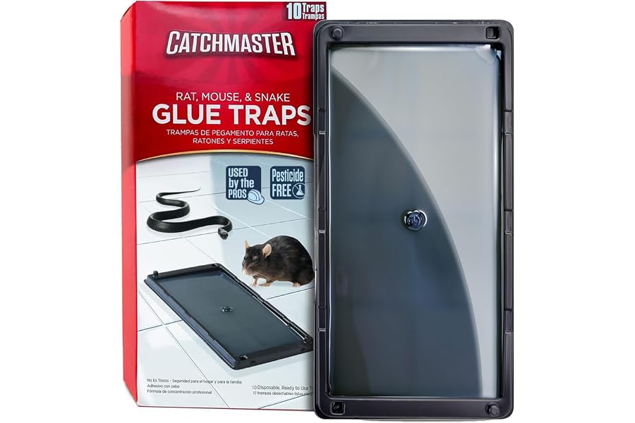 Catchmaster Rat, Snake and Mouse Traps 10Pk, Large Bulk Glue Rat Traps for Home, Adhesive Plastic Tray for Inside House, Snake, Mice, & Spider Catcher, Pest Control for House & Garage