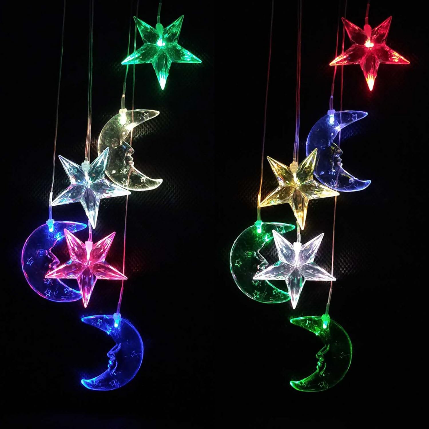 LED Solar Moon and Star Wind Chimes Outdoor - Waterproof Solar Mobile Romantic Changing Color Stars and Moon Wind Chimes Light Decor for Home, Gifts For Mom, Balcony, Festival, Night Garden Decoration : Garden & Outdoor
