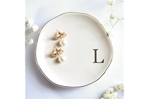 Yoqanr Ceramic Jewelry Tray Ring Dish Personalized A-Monogrammed Engagement Wedding Gifts, for Birthday Mother's Day for Women, Ceramic White 4.75"" (L)
