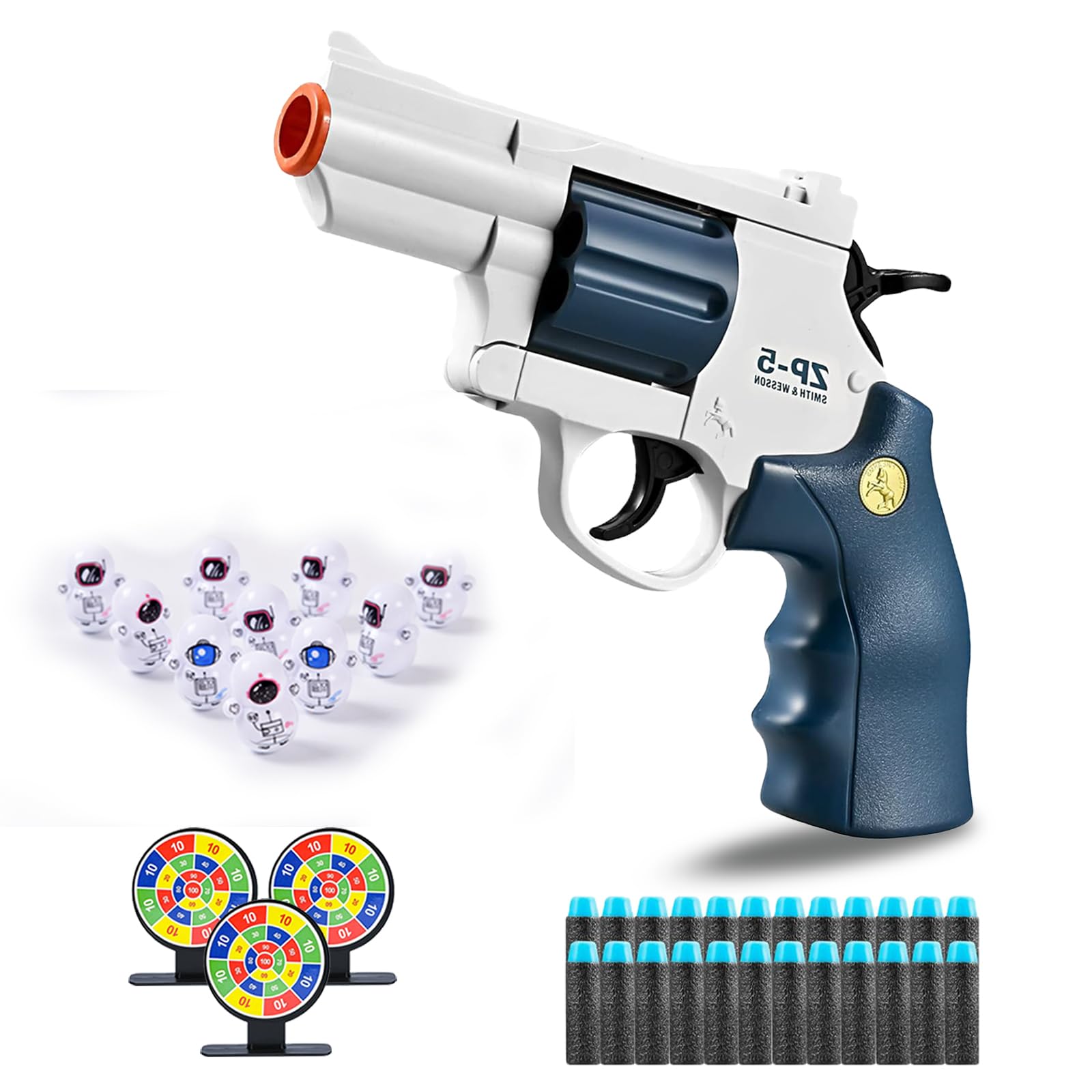 Soft Bullet Gun Toy, Blasters, Shockwave,Safe Toy Fake Gun Model Revolver Toy Gun with Soft Bullet Look Real Action Mini Pistol Model for Children Age 3-8+ (Blue)