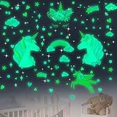 Glow in The Dark Stars Wall Decals - Glowing Unicorn Mural Stickers with Rainbow Flower Heart Clouds Bubbles Room Decor for Bedroom Ceiling Home Birthday