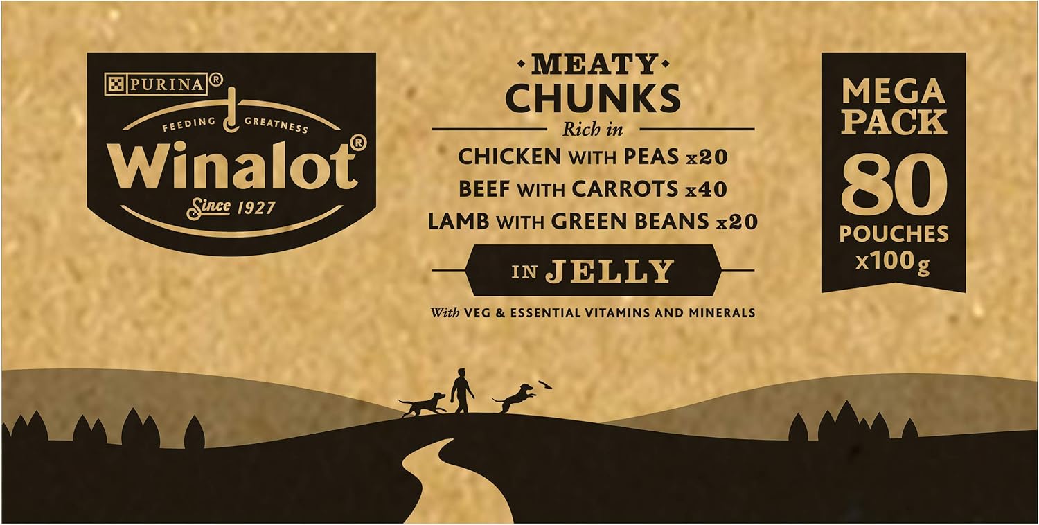 WINALOT Meaty Chunks Adult Wet Dog Food Mixed in Jelly Beef, Chicken, Lamb 80x100g Pouches, 100 g (Pack of 80) - Image 5
