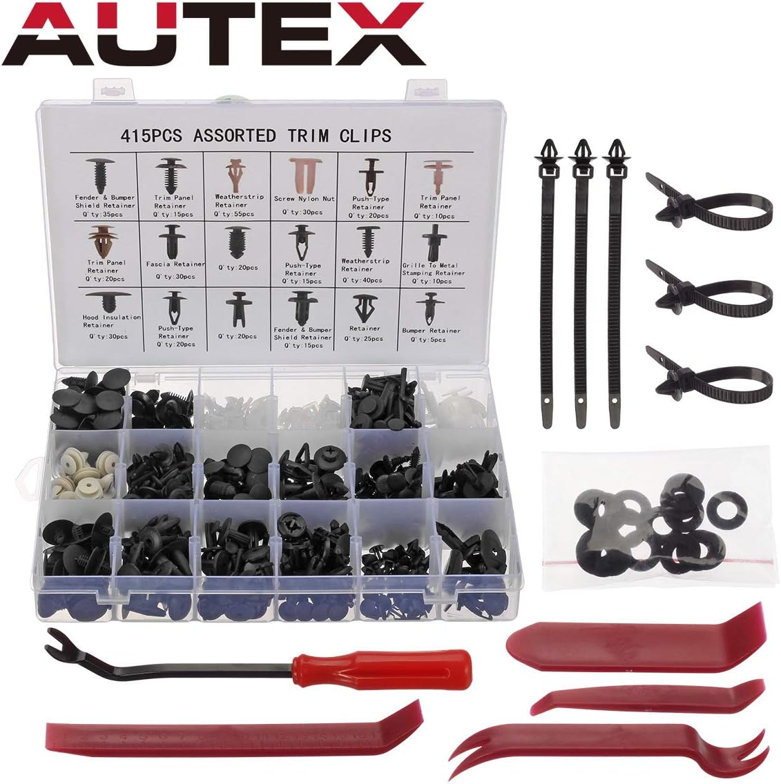 AUTEX 445pcs Rivets Fastener Plastic Retainer Fastener Car Fixing Clips Set Brackets Bumpers Mounting Clips with a Fastener Remover Pliers