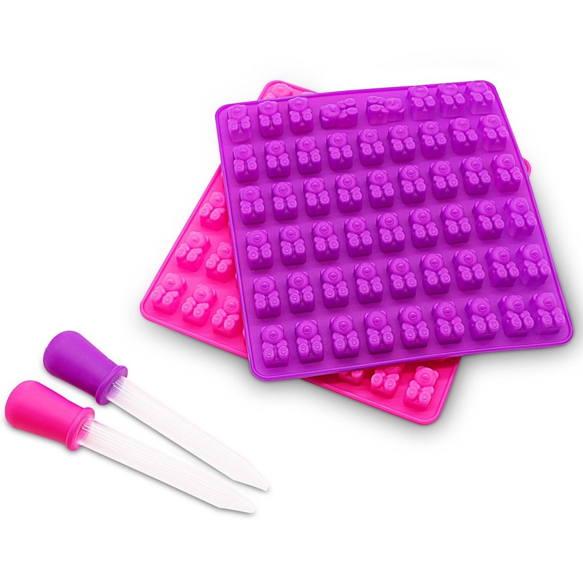 Belmalia Jelly Chocolate Mould Silicone for 53 Chocolates or Sweets with Dropper Pipette Lila + Pink