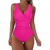 Hilor Women's Underwire One Piece Swimsuits Ruched Tummy Control Bathing Suits Twist Front Crossback Swimwear