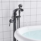 Senlesen Matte Black Bathroom Single Handle Freestanding Bathtub Faucet Floor Mounted Waterfall Tub Filler with Hand Shower Set