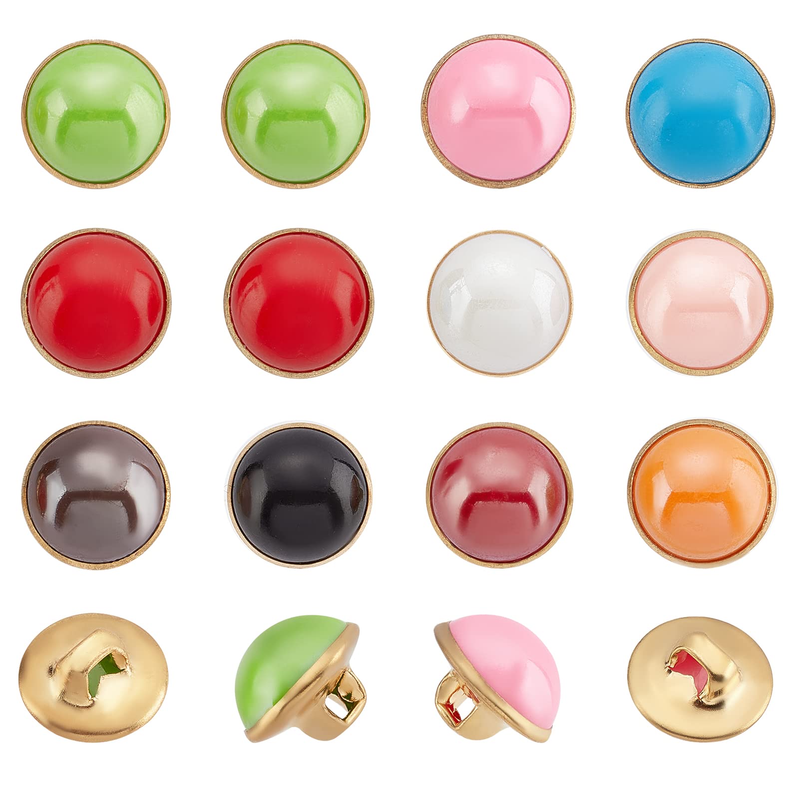 NBEADS 100 Pcs 10 Colors Pearl Buttons, 10mm Pearl Resin Buttons Half Resin Dome Cap Gold Brass Base Buttons Crafting Sewing Shank Buttons for Clothes DIY Project — image 1