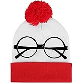Tiny Chou Red White Striped Beanies and Glasses Frame Set, Halloween Knitted Hats for Men Women, Winter Hat Costume Halloween