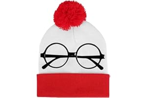 Tiny Chou Red White Striped Beanies and Glasses Frame Set, Halloween Knitted Hats for Men Women, Winter Hat Costume Halloween