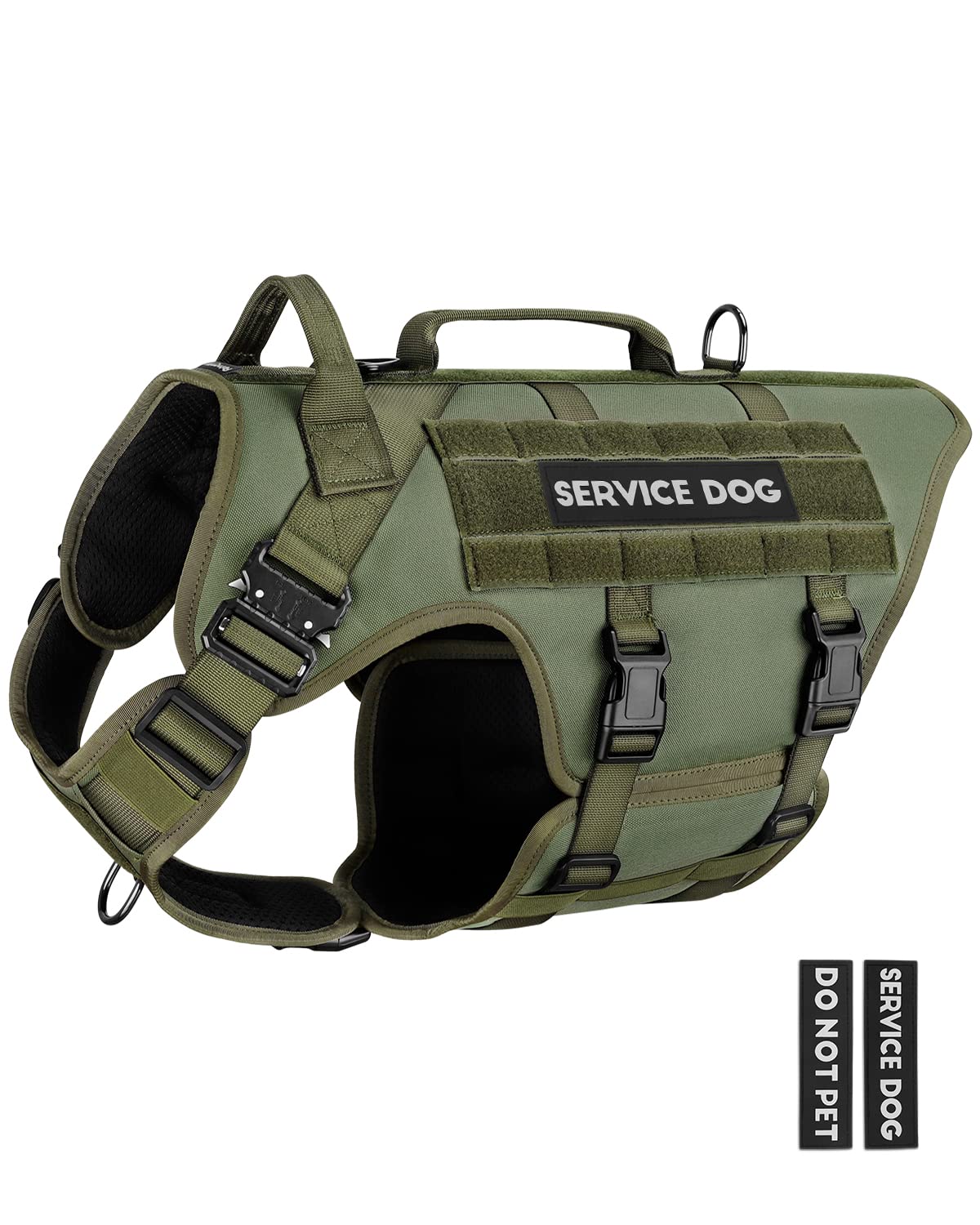 PETNANNY Tactical Dog Harness - No-Pull Service Vest for Large Breeds, with Hook & Loop Patch Panel & MOLLE System | Padded Handle for Walking, Hiking & Training (Green,L) Image