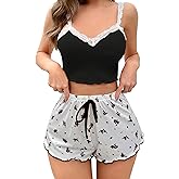Girece Sexy Pajama Set for Women 2 Piece lounge Set Floral Cami and Shorts Lingerie Set Cute Pjs Lace Trim Sleepwear