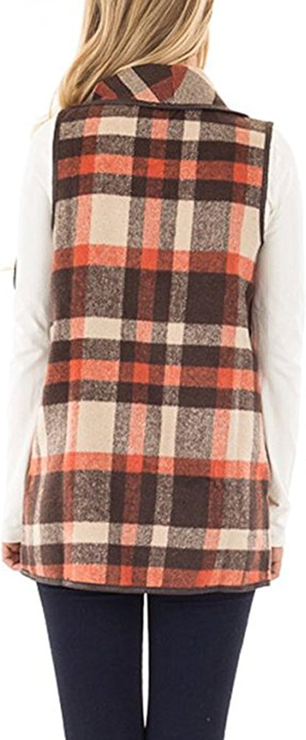 Yanekop Womens Lapel Sleeveless Open Front Hem Plaid Vest Cardigan Jacket With Pockets at  Women's Coats Shop