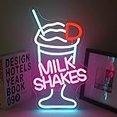 LUCUNSTAR Milk Shakes Neon Sign Ice Cream Neon Signs for Wall Decor Drink Led Sign Colorful Neon Lights USB Powered Switch Light up Signs for Wall Decor Dessert Shop Restaurant Store Bar Decoration