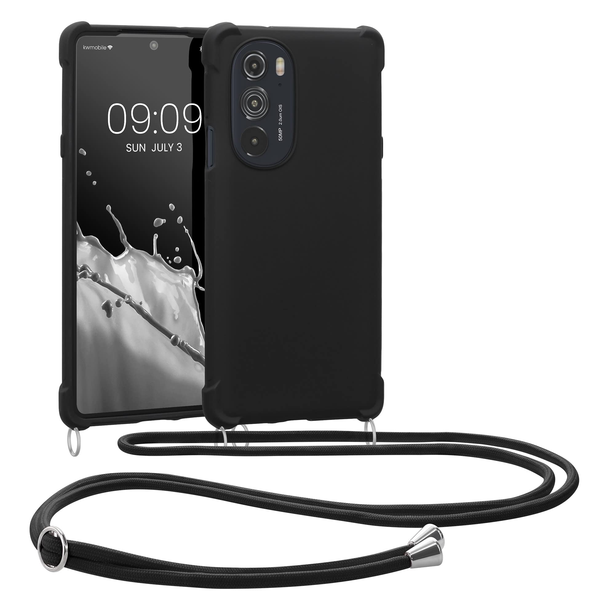 kwmobile Crossbody Case Compatible with Motorola Edge 30 Pro/Edge Plus 2022 / Edge X30 Case - TPU Silicone Cover with Strap - Black