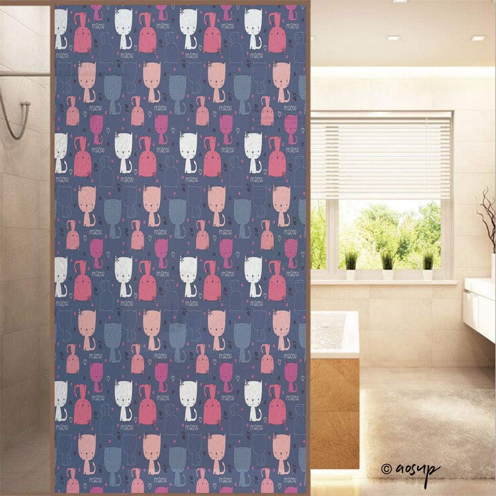 ShopHM 3D No Glue Static Decorative Privacy Window Films, Cat W23.6xH47.2in, Privacy Decorative Glass Film