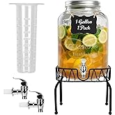 Glass Beverage Dispenser with Stand and Lid, One Pack-2 Gallon with Spigot - Glass Drink Dispensers for Parties, Wedding, Ideal for Juice, Beer, Ice Tea
